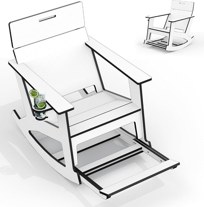 Ciokea Outdoor Rocking Chair with Pull-Out Footrest, Solid Backrest, White