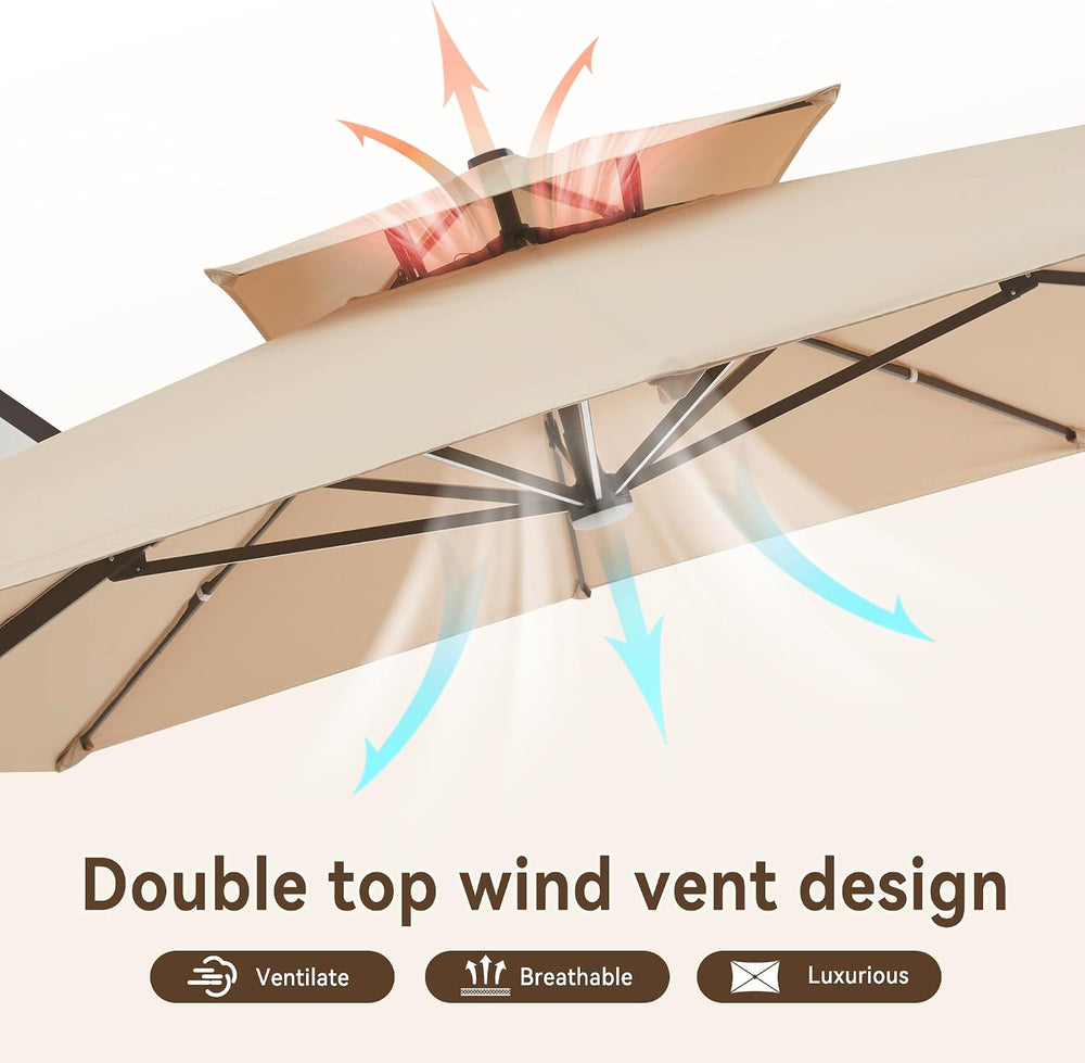 10 X 13 FT Cantilever Outdoor Patio Umbrella with LED Lights