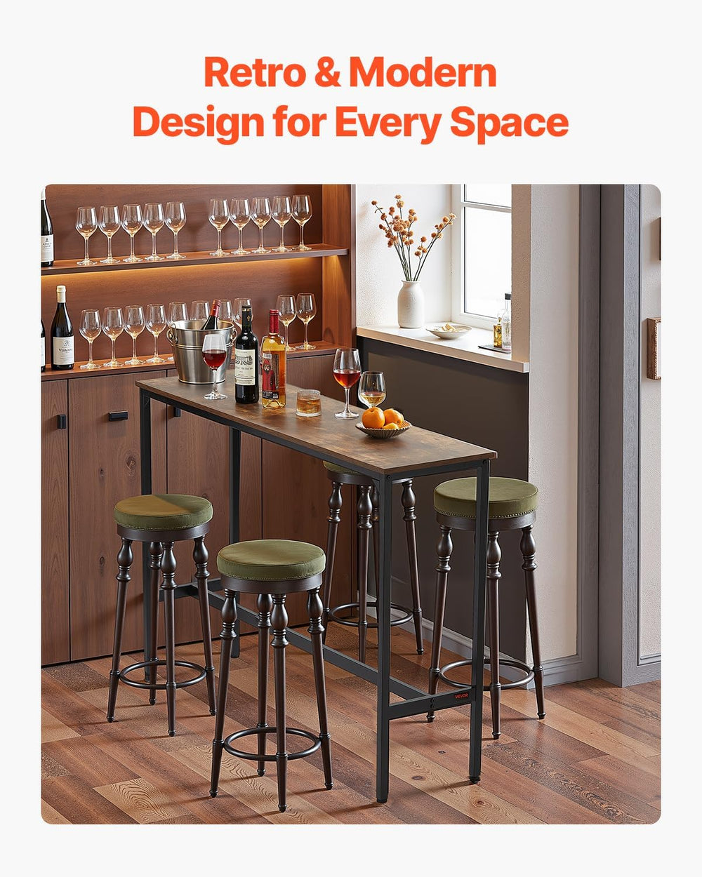 VEVOR Bar Table, Sturdy Metal Frame High Top Pub Table, Narrow Long Kitchen D...