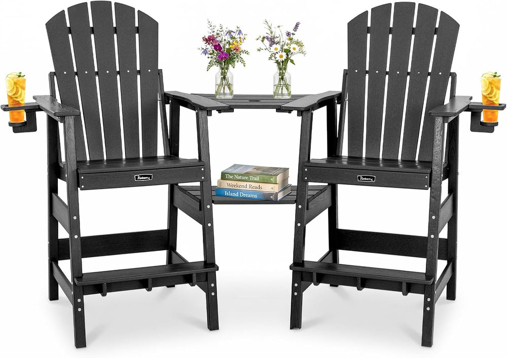 FUNBERRY Tall Adirondack Chair Set of 2 with Tables, High Top Balcony Chair