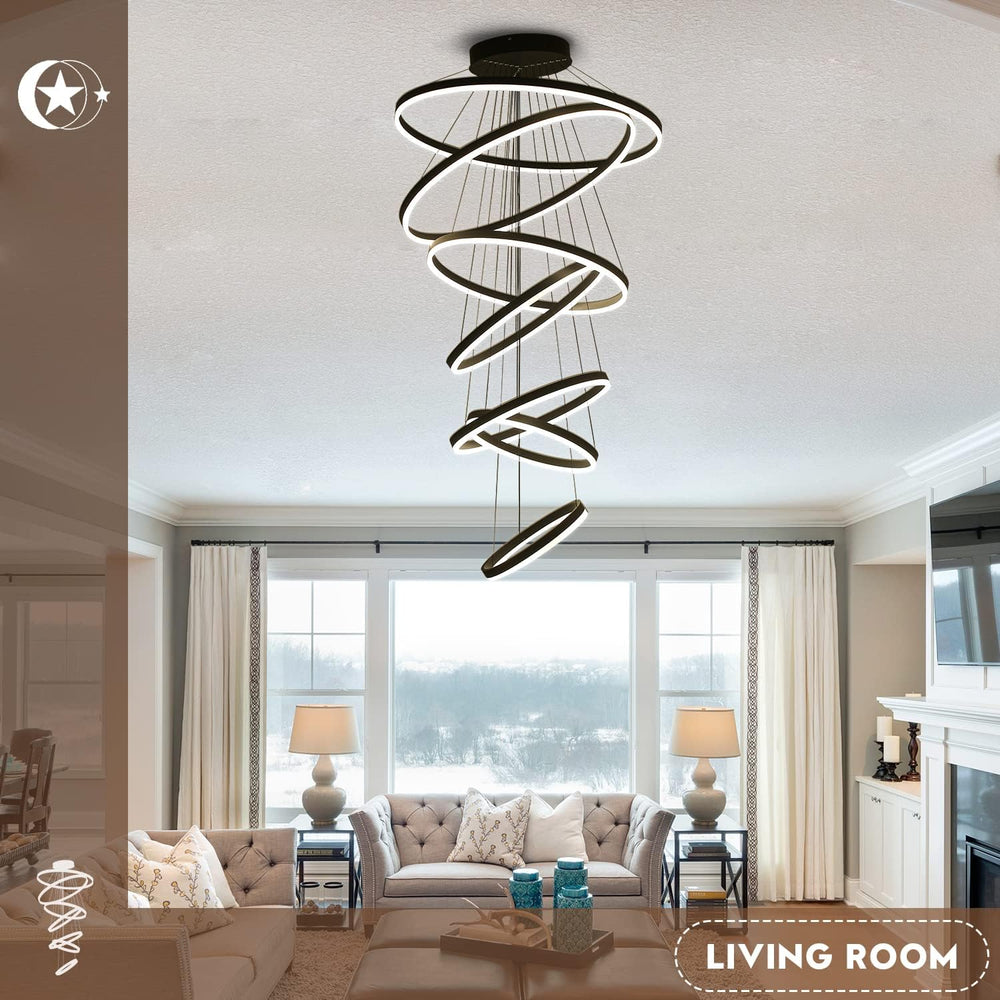 XGZL·LIGHTING 7-Rings Modern LED Chandelier Black D31.5’’ Contemporary High C...