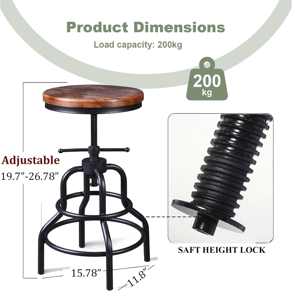 LOKKHAN Vintage Industrial Bar Stool-Rustic Swivel Barstools-Round Wood Metal...
