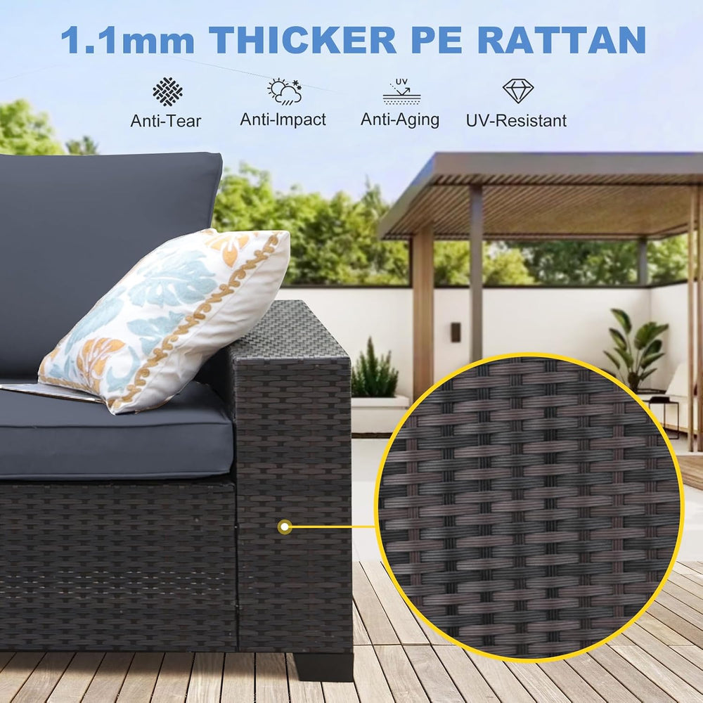 5 Pieces Patio Furniture Set, Wicker Outdoor Conversation Sets with Tea Table...