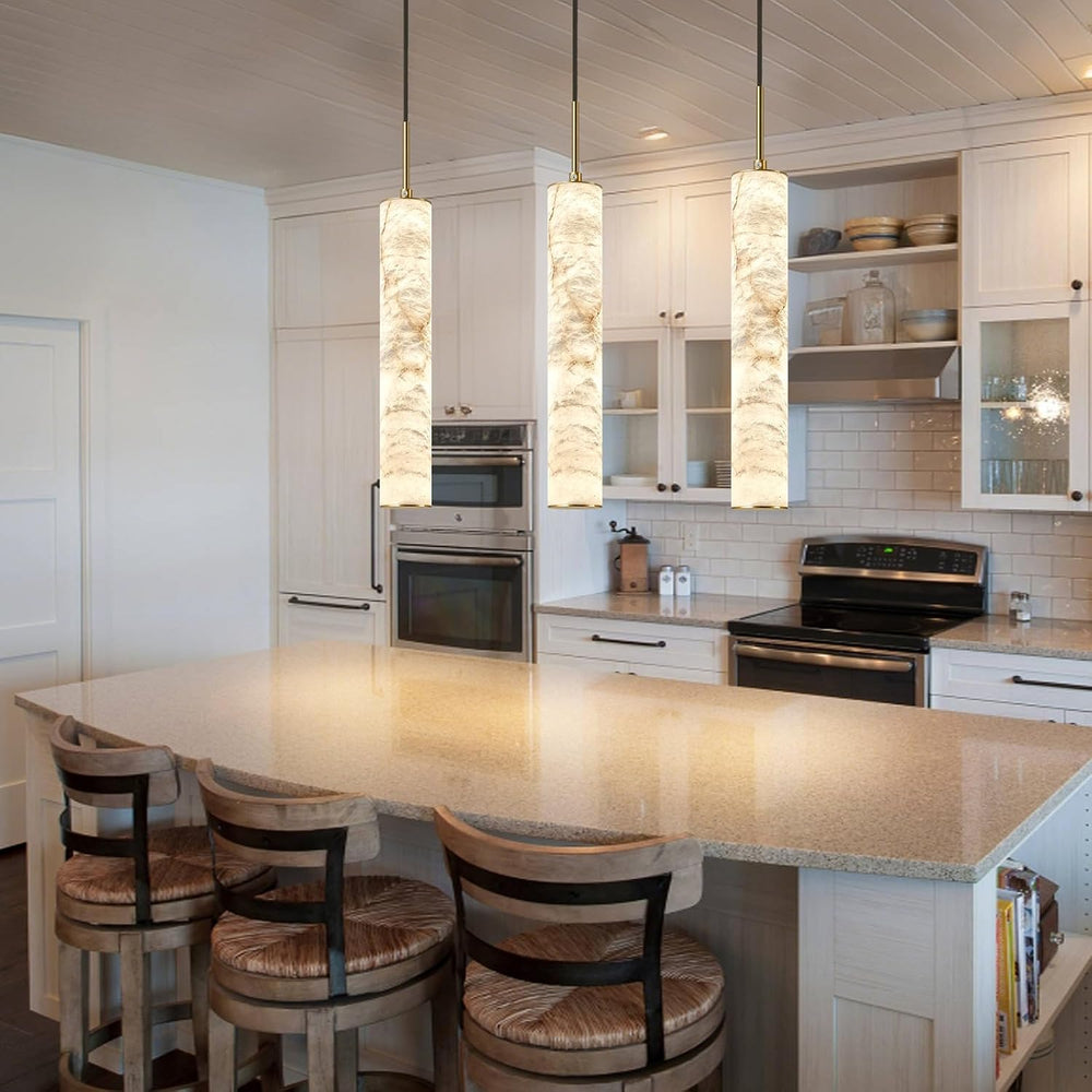 LMQNINE Natural Alabaster Pendant Lights for Kitchen Island White Marble Long...
