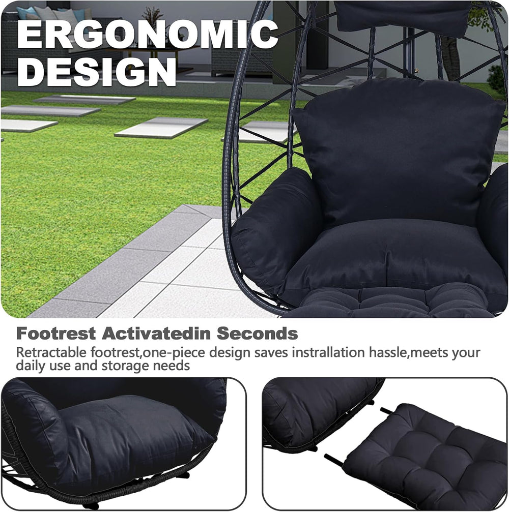 Hanging Egg Chair with Footrest & Stand, Wicker Rattan Swing Hammock Chai...