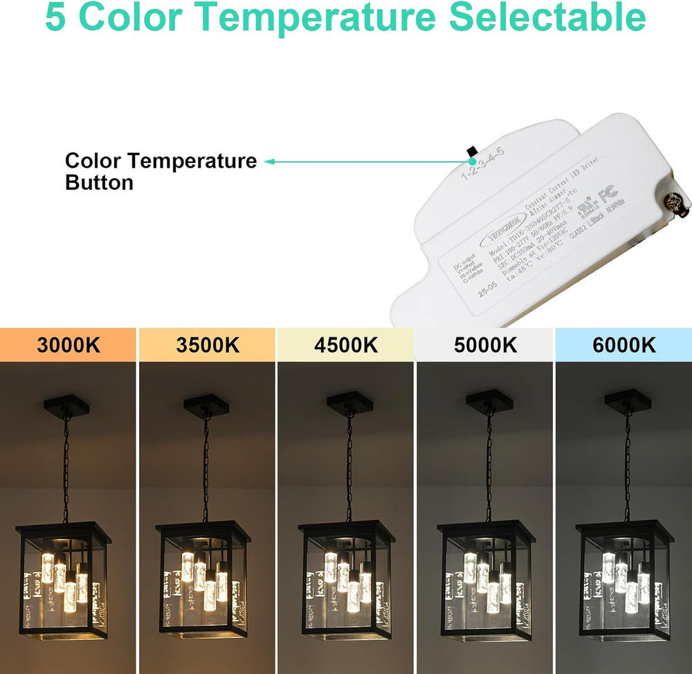 Yaohong 16.7" Large 5CCT LED Outdoor Pendant Light, 4-Lights Modern Blac...