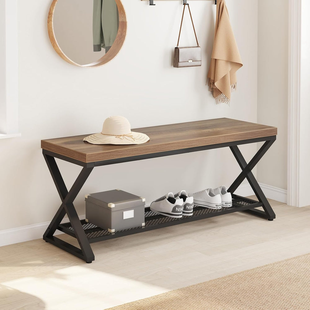LVB 39” Entryway Shoe Bench with Storage for Foyer Hallway Rustic Oak