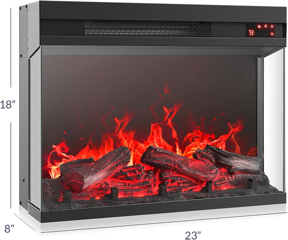 BELLEZE 23" Electric Fireplace with Realistic Crackling Sound, 3-Side Gl...