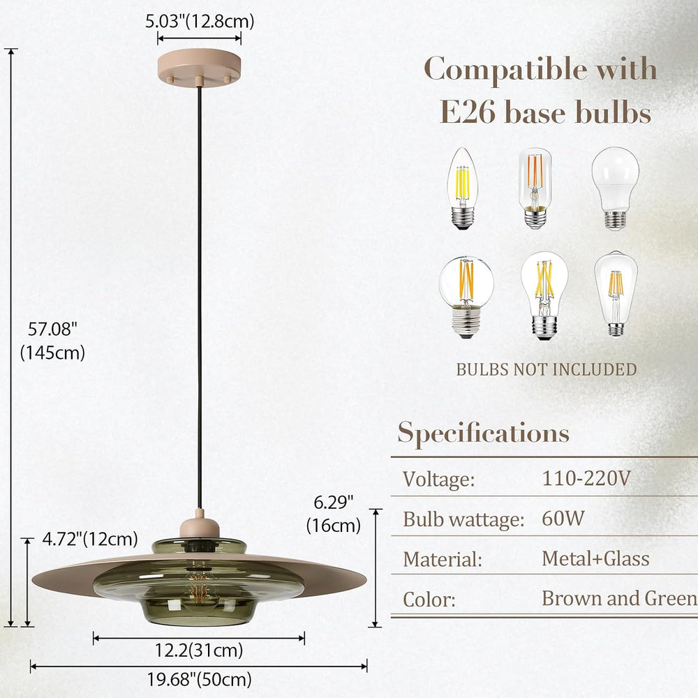 TeHenoo Modern Pendant Light, Light Brown Shade, Deep Green Glass
