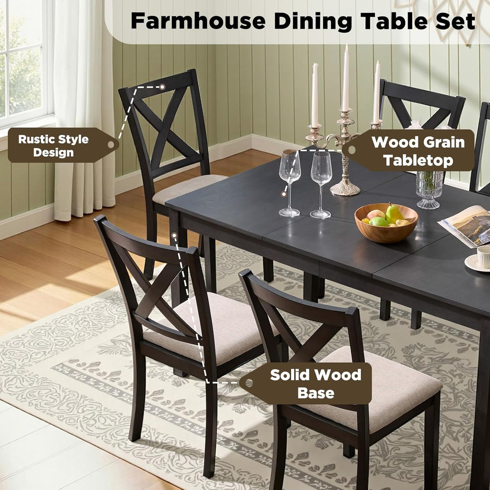 LUXOAK 7-Piece Farmhouse Kitchen Table and Chairs Set for 6, Grey & White