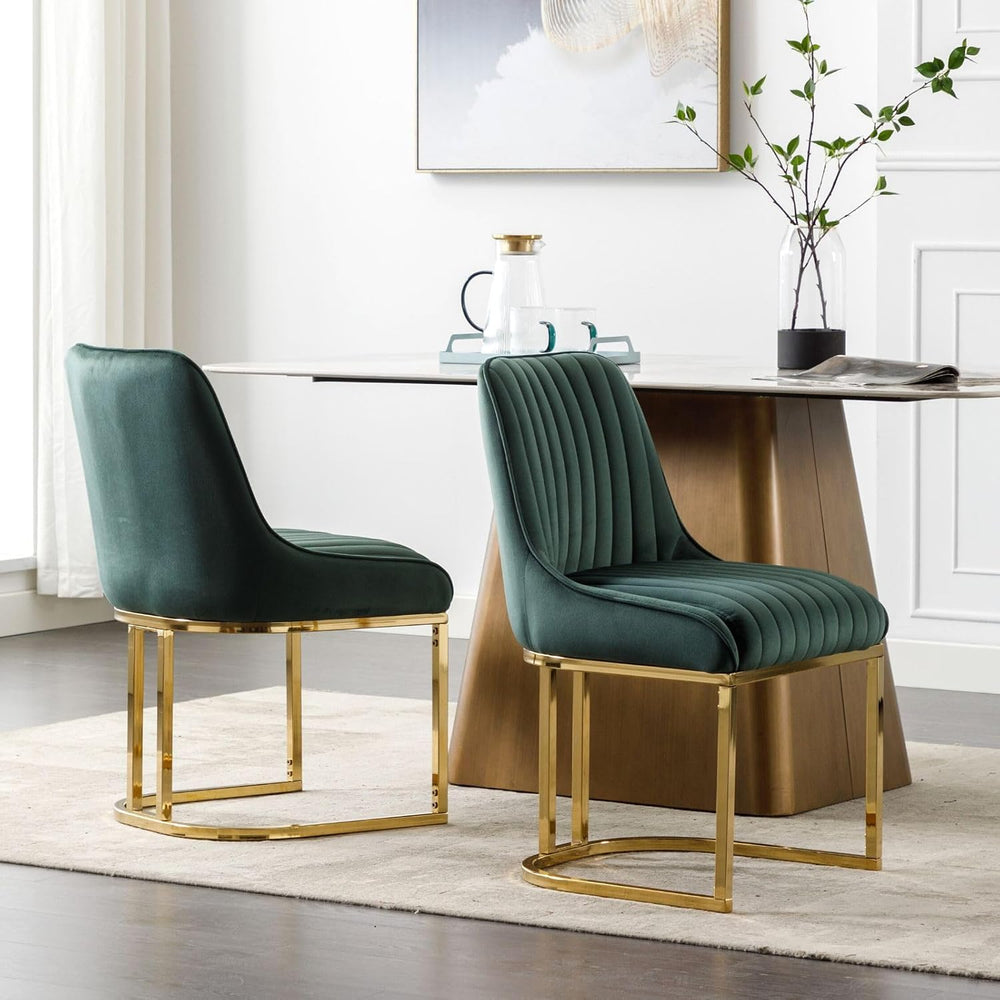 ROCITY Set of 6 Modern Velvet Dining Chairs, Green