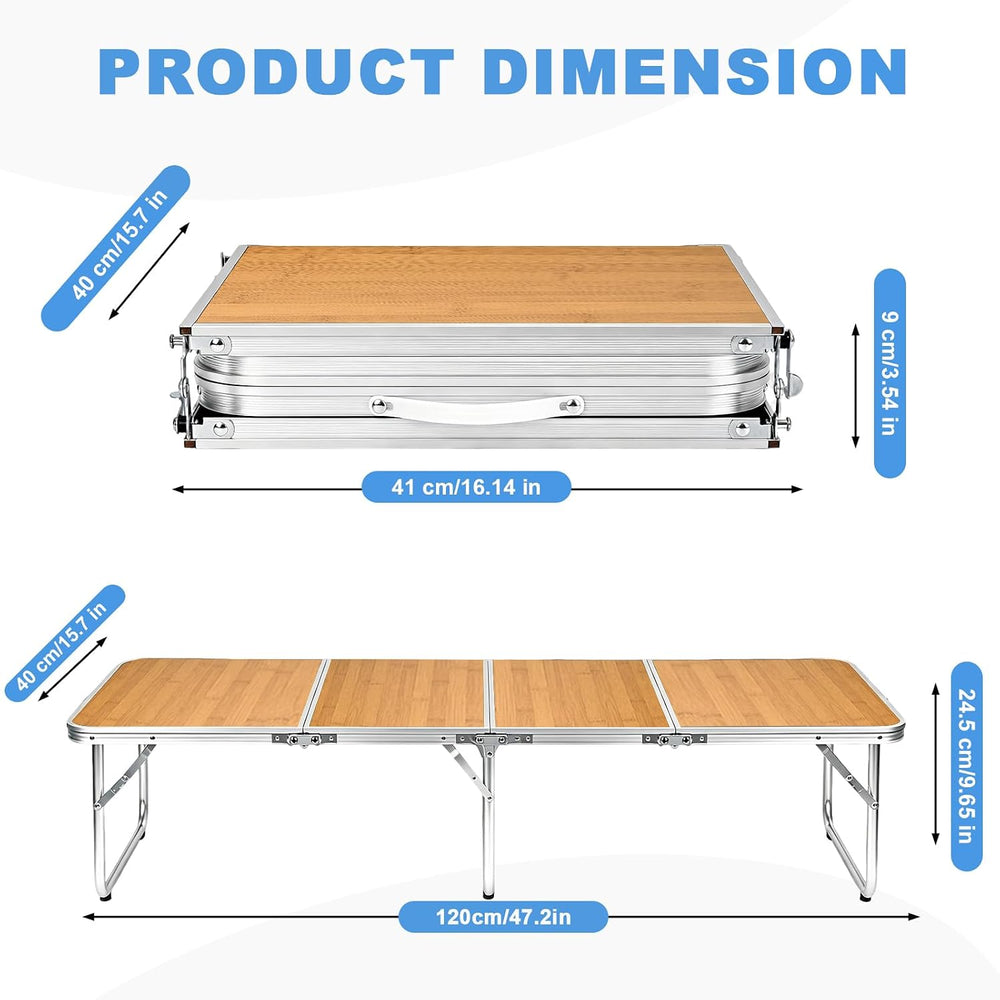 Moosinily Small Camping Table 4FT Folding Picnic Table Foldable Low Camp Tabl...