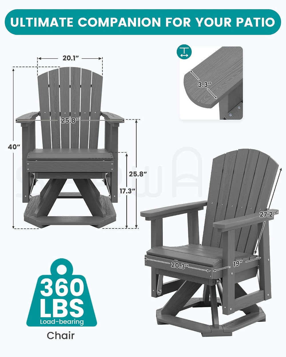 SERWALL Adirondack Swivel Glider Chair, HDPE Glider Set of 4 for Outdoor, All...
