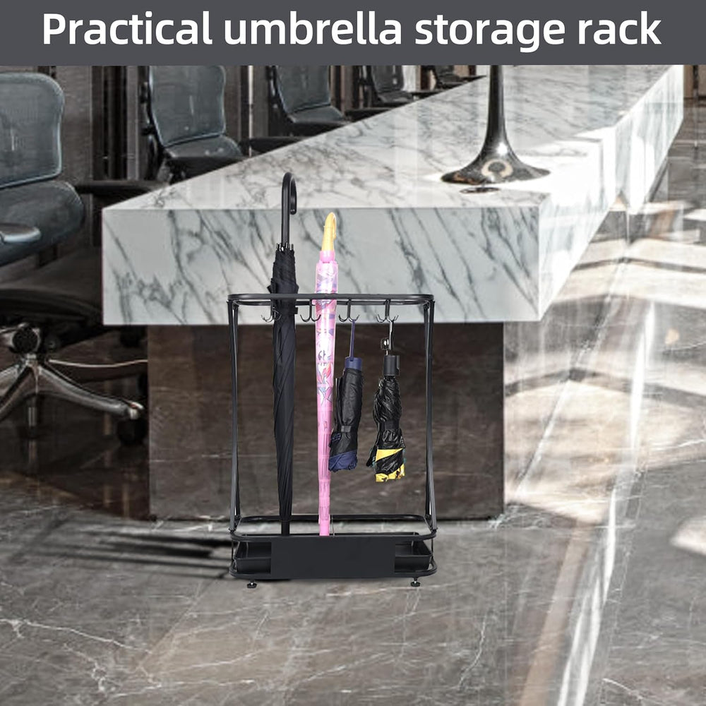 15 Slot Umbrella Stand with 8 Hooks – Heavy Duty Metal Indoor Umbrella Rack H...