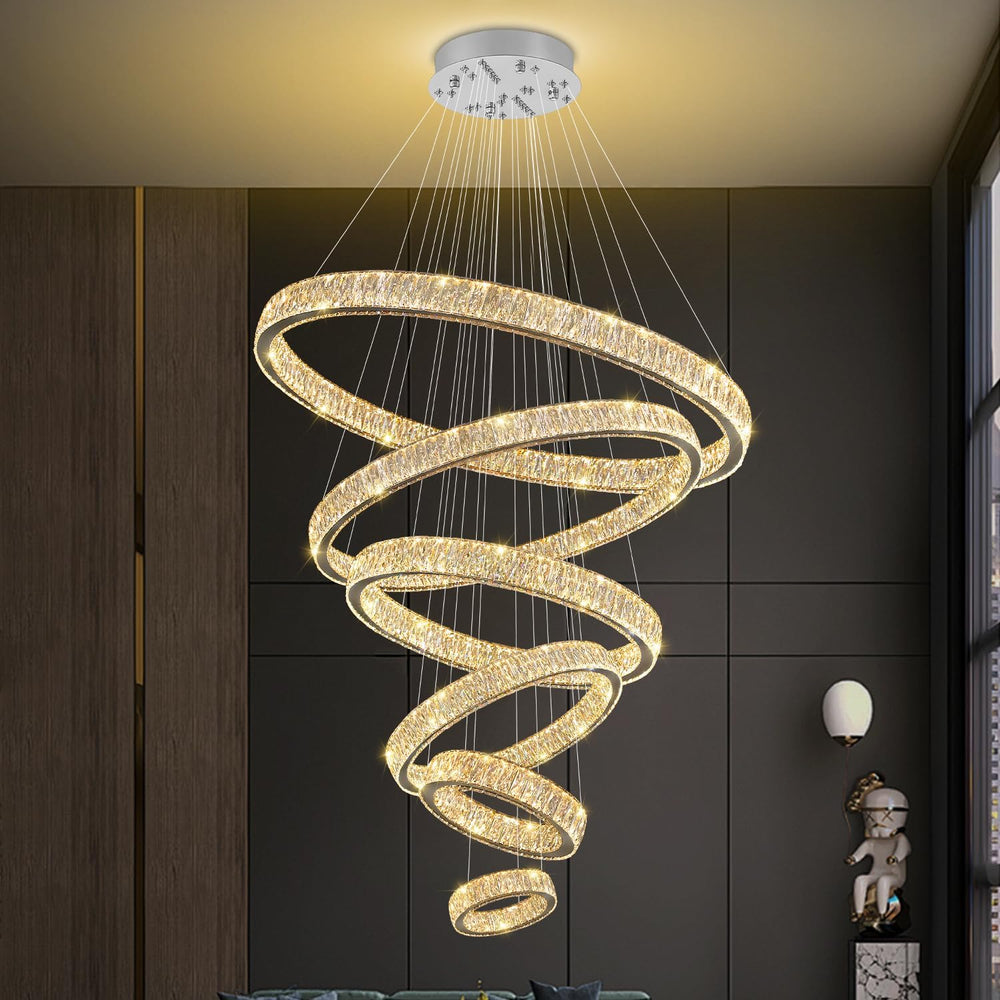 Extra Large 6 Ring Crystal Chandelier Modern LED Long Crystal Chandelier for ...