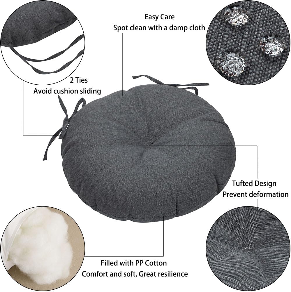 Magpie Fabrics 15" Round Bistro Seat Cushions with Ties, Set of 2, Water...