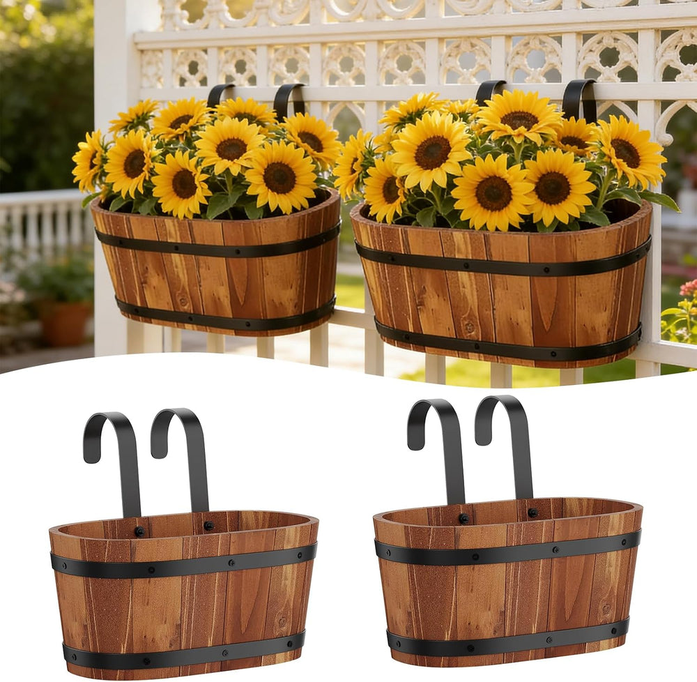 Railing Planters, 2‑Pack Hanging Flower pot, plant window hanger Bucket Pot