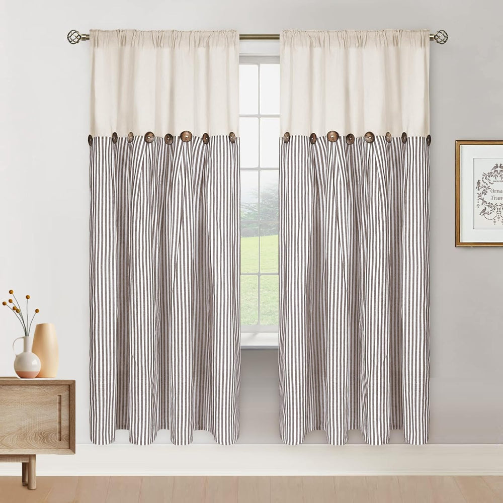 ASPMIZ Cotton Linen Farmhouse Curtains Boho Rustic Button Panel, Country Wind...