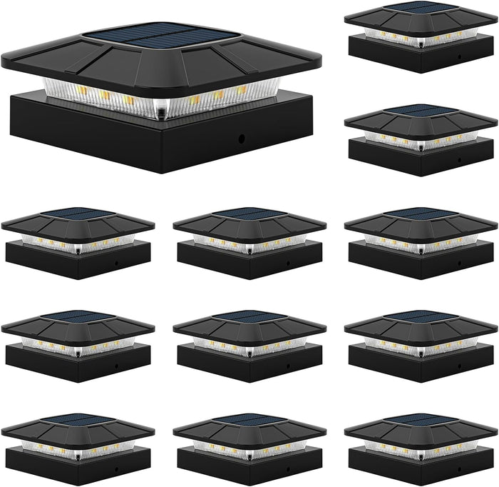 4x4 Solar Fence Post Cap Lights Outdoor Waterproof, 12 Pack, Black