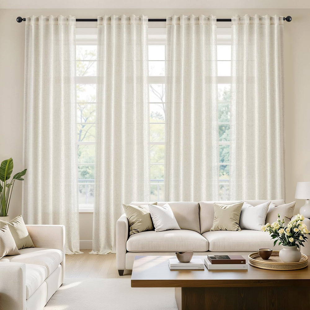 MIULEE Natural Back Tab Linen Curtains 4 Panels 42W x 96L