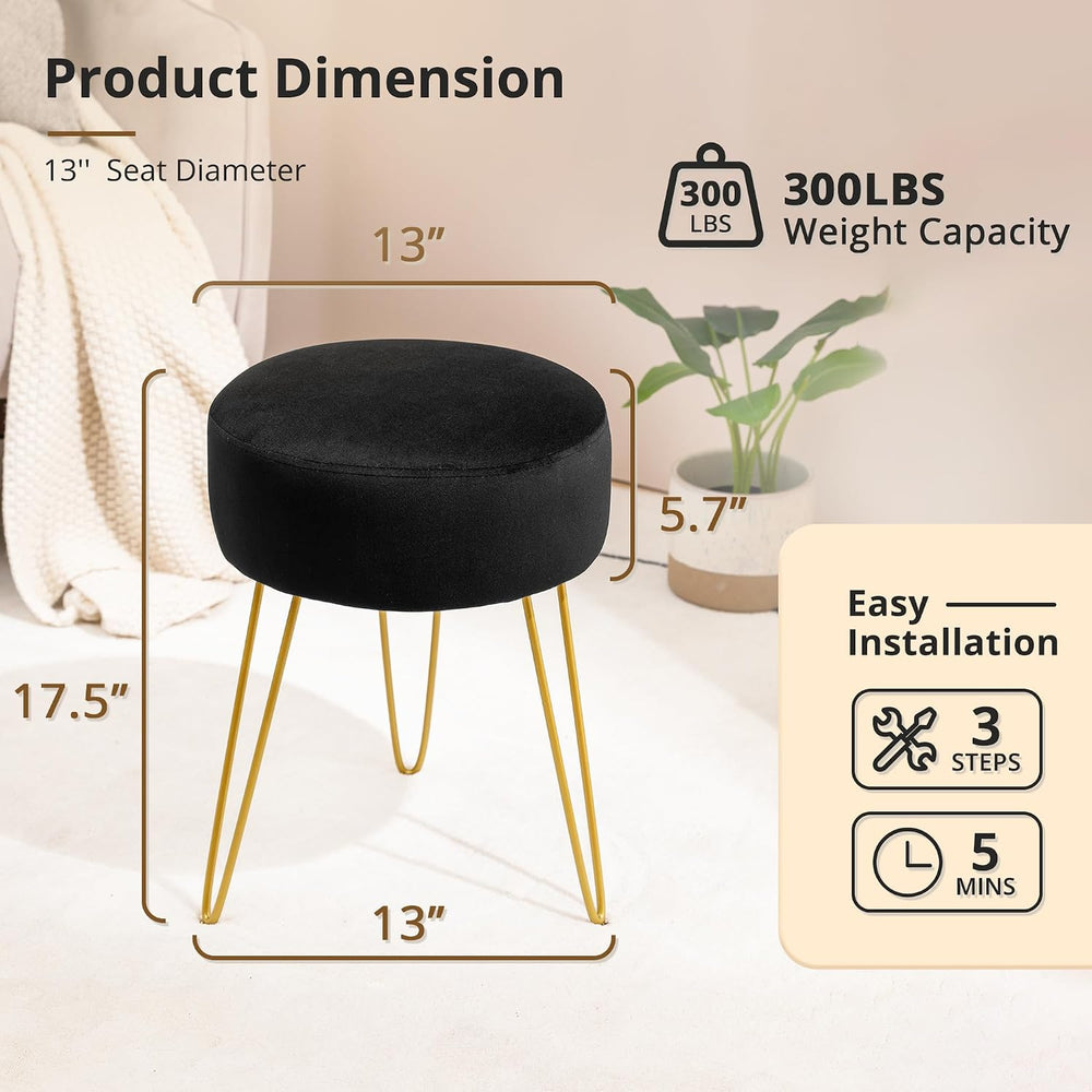 LUE BONA Vanity Stool, Black Vanity Stools for Makeup Room, Round Ottoman Foo...