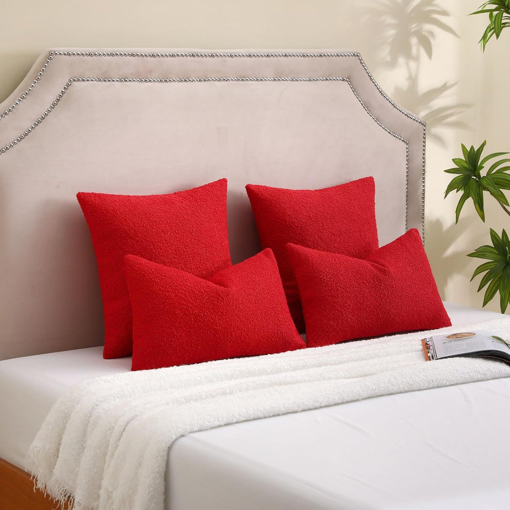 FUTEI Pack of 2 Boucle Textured Throw Pillow Covers 24x24 Inch, Red