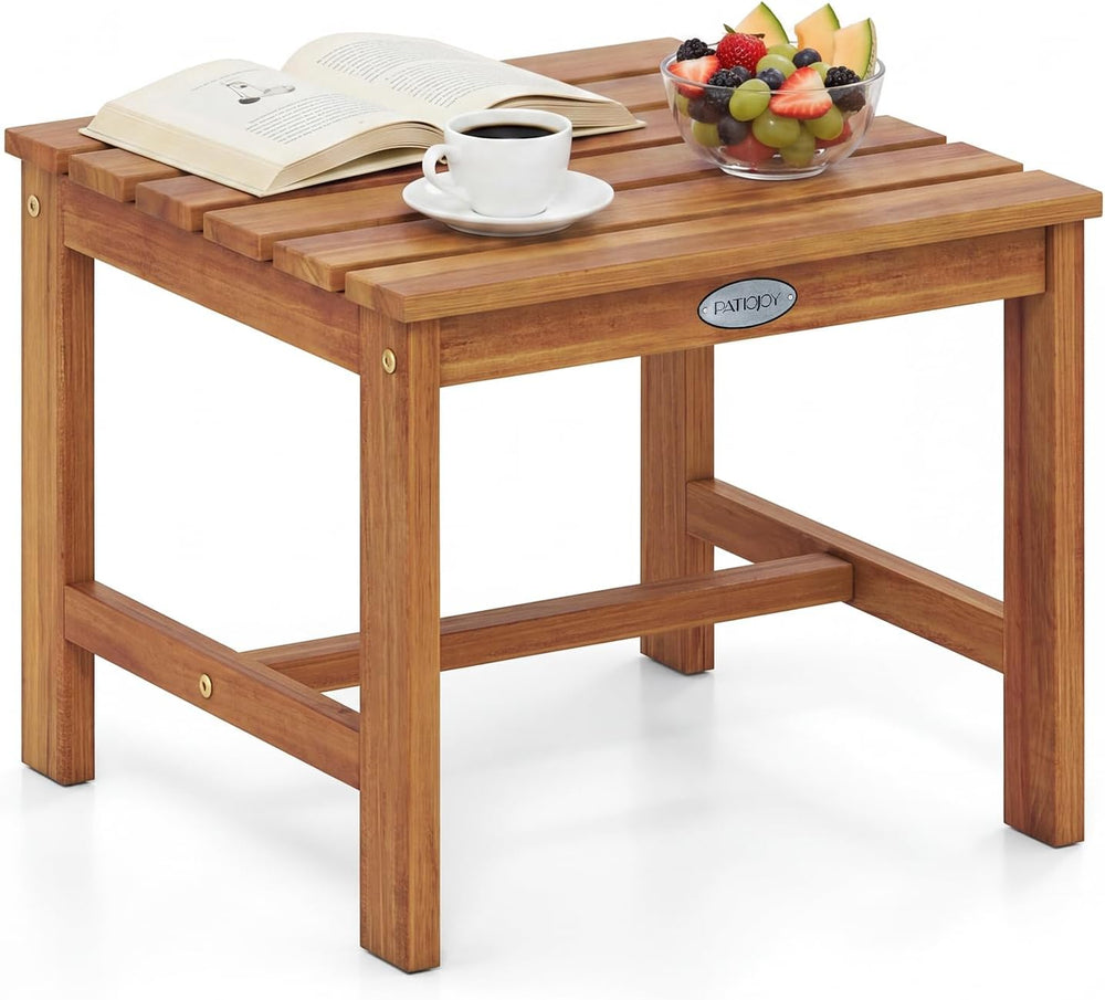 Tangkula Patio Acacia Wood Side Table, 17" Square End Table with Slatted...