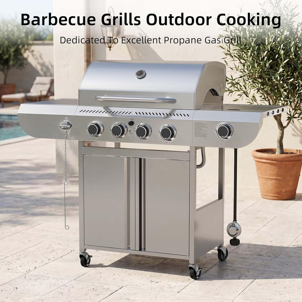 COWSAR 4-Burner Gas Grill, 42000 BTU BBQ Grill, Stainless Steel Barbecue Gril...