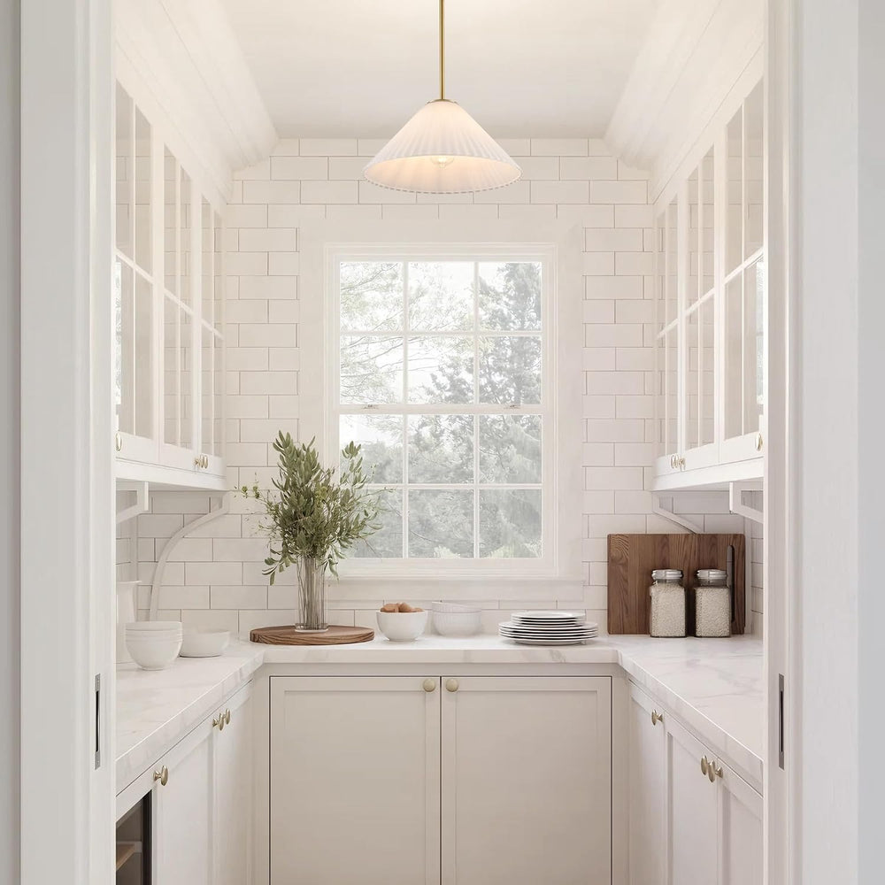 15.7 Inch Modern Pendant Lights, Ribbed Milk Glass 1-Light Single Pendant Lig...