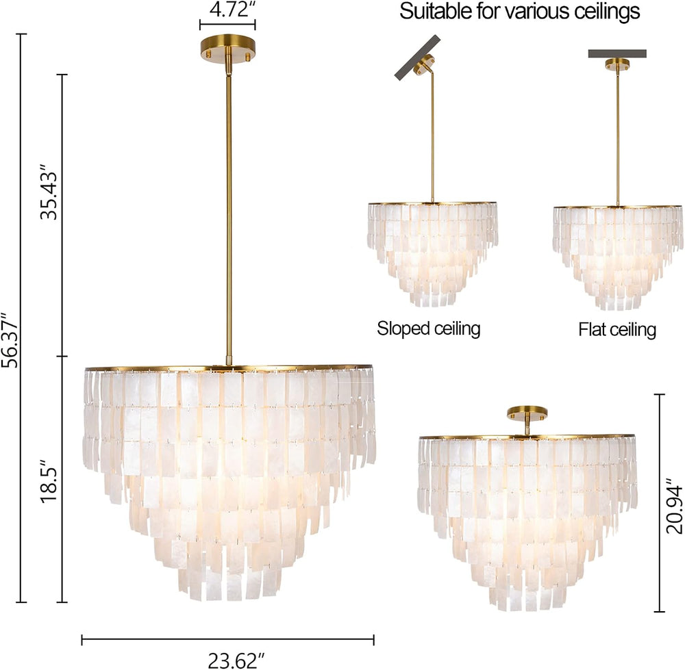 TOCHIC Capiz Shell Chandelier, Gold Coastal Chandelier with Natural Shells