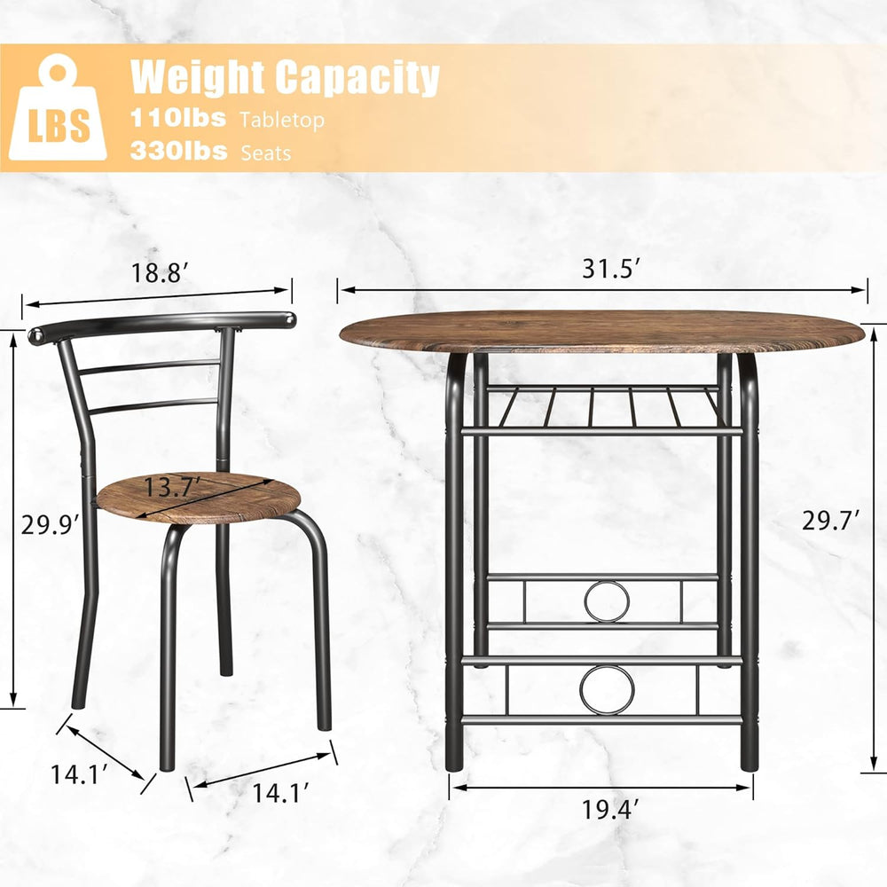 JUMMICO 3-Piece Wooden Round Table & Chair Set (Brown/Black)