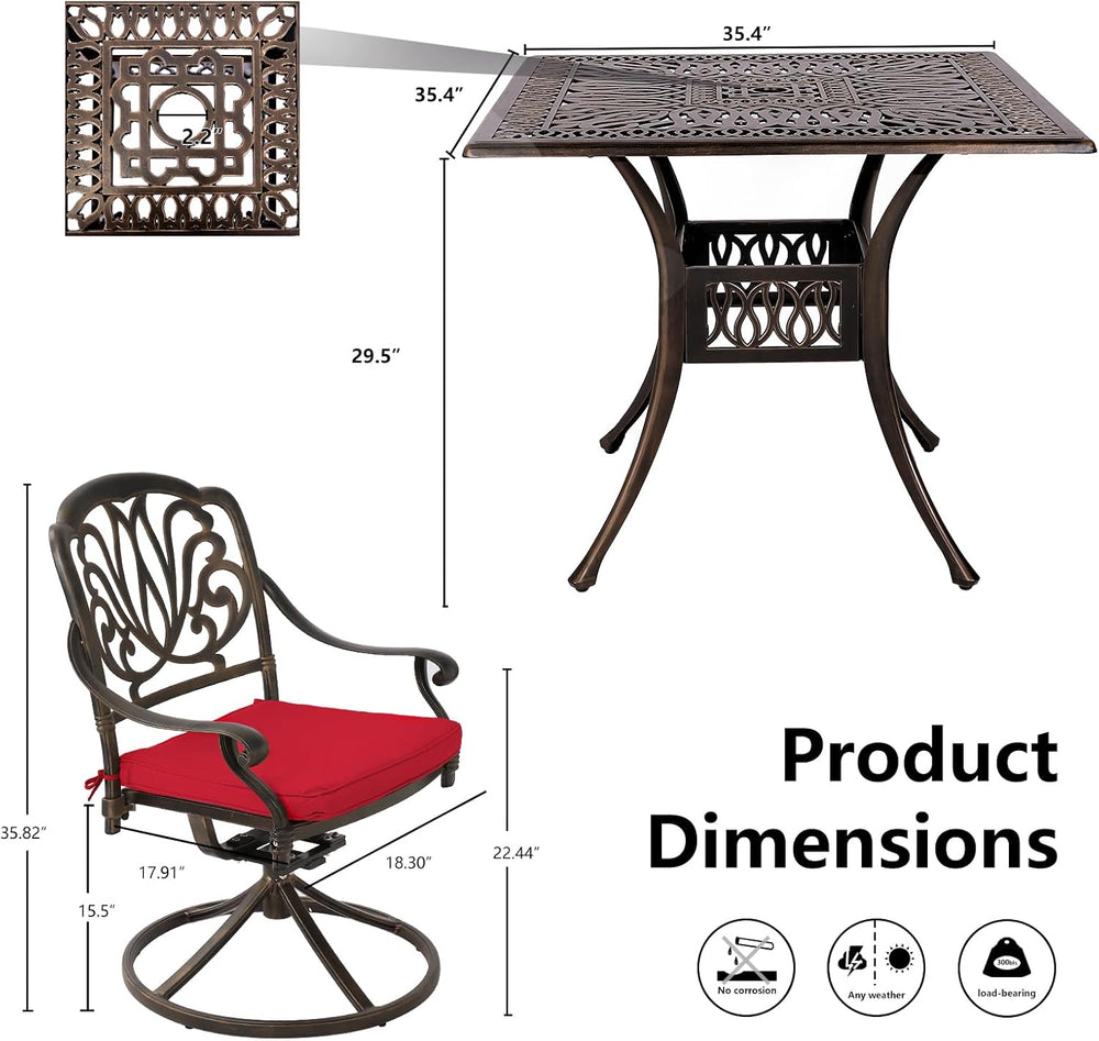 Grepatio 5 Piece Cast Aluminum Patio Dining Set, Outdoor Furniture Set with 4...
