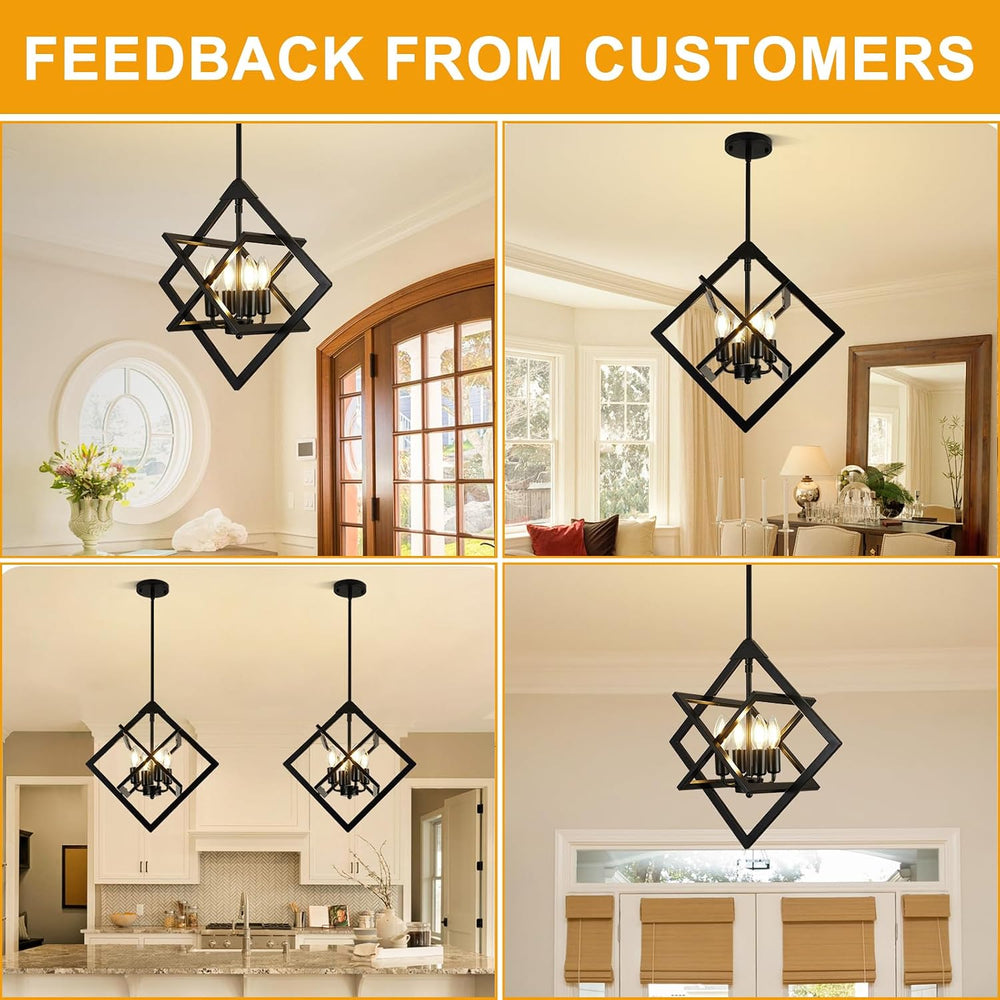 18" Modern Black Chandelier for Dining Room, No Assembly Required 4-Ligh...
