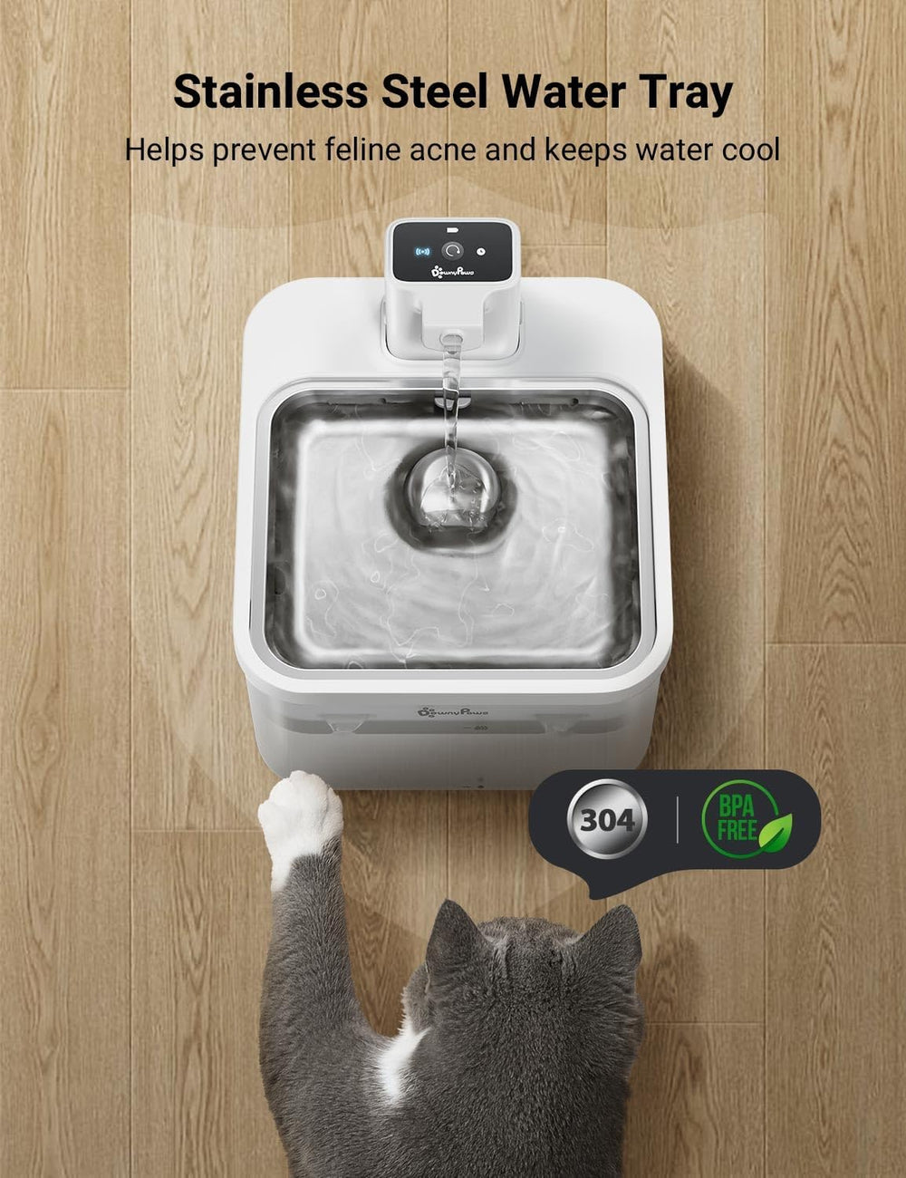 DownyPaws Cat Water Fountain Cordless, Pet Fountain, 84oz/2.5L, White Pro