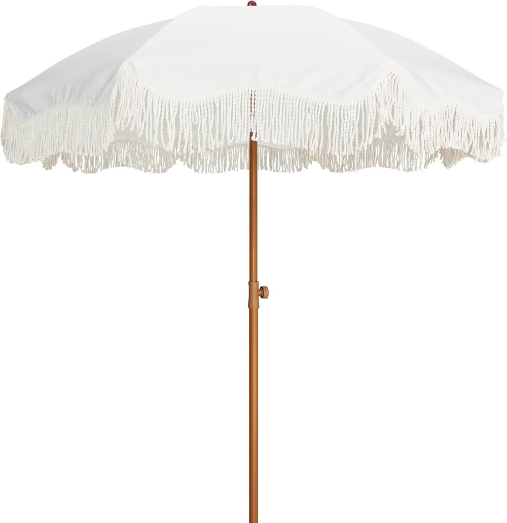 AMMSUN Boho Fringe Umbrella, 6.5ft Outdoor Umbrella with Tassel