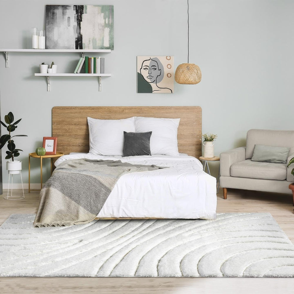 LUXE WEAVERS Modern Geometric Shag Area Rug Cream 5x7