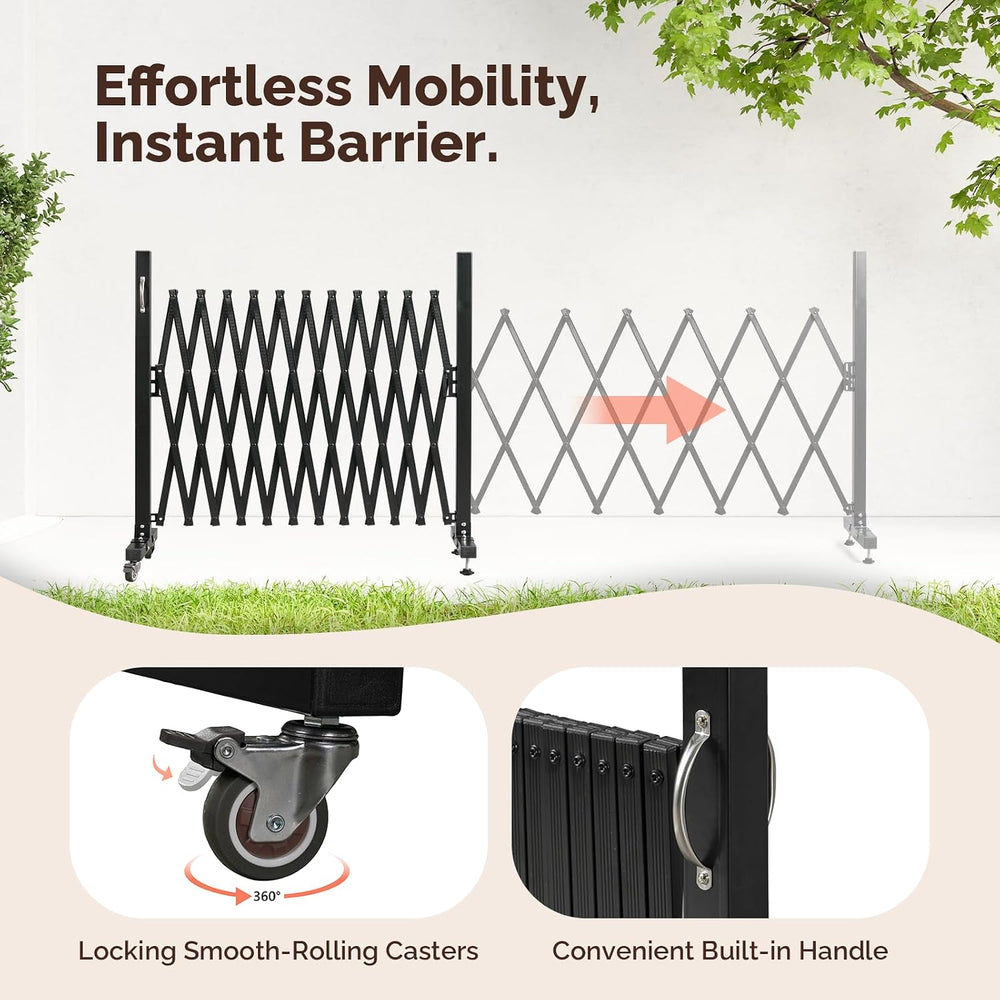 VINGLI 11.5ft Expandable Garden Fence with Casters, Aluminum Retractable Barr...