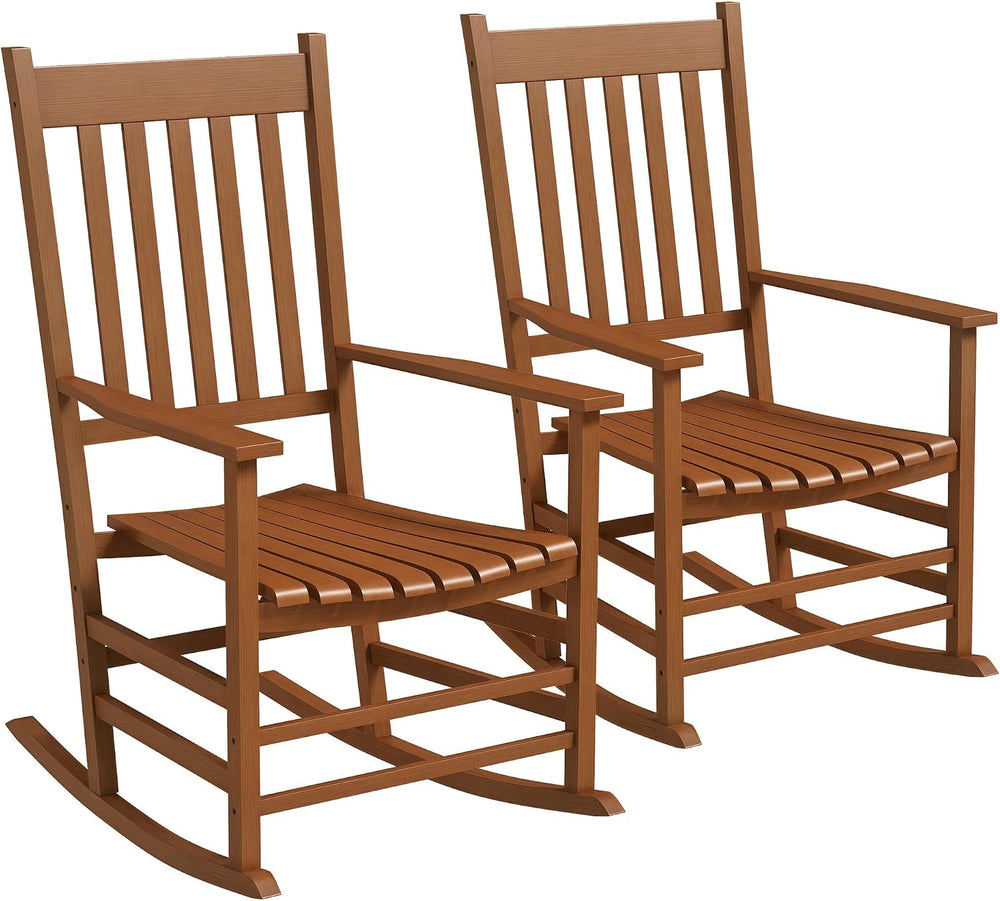 Outsunny Outdoor Rocking Chair Set of 2 High Density Wooden Rocker Teak