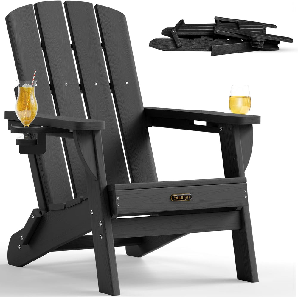 Folding Adirondack Chair, HDPE Adirondack Chairs with 2 Cup Holder, Plastic A...