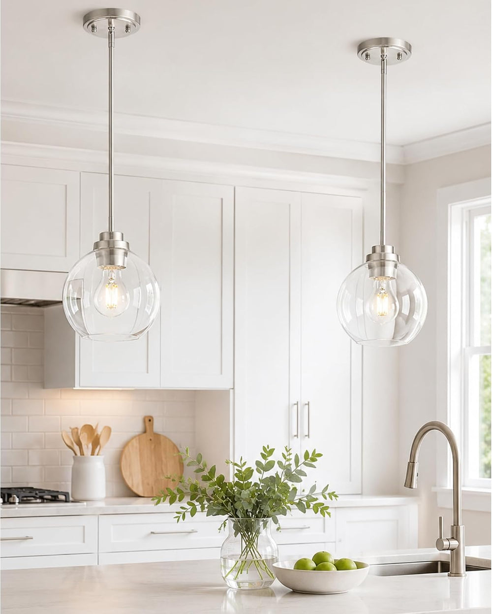 Pendant Lights Kitchen Island 2 Pack, 7" Modern Brushed Nickel Hanging L...