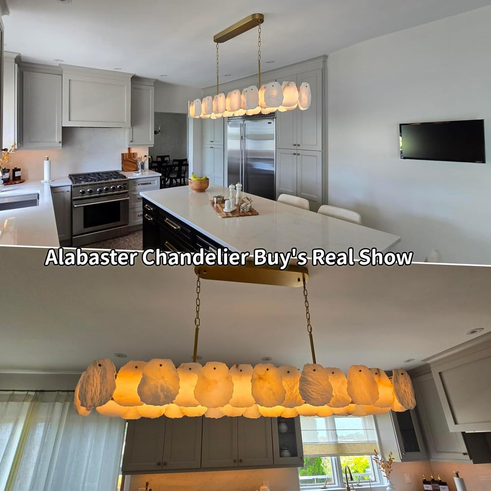 Alabaster Chandelier, 58 Inch Modern Rectangular Chandelier for Dining Room, ...