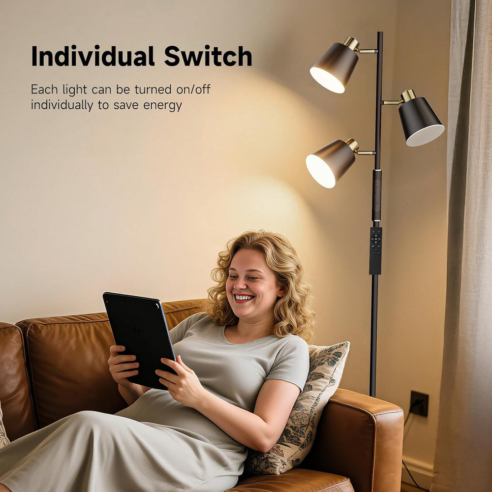36W LED Tree Floor Lamp, 3 Rotatable Lights Standing Lamps for Living Room