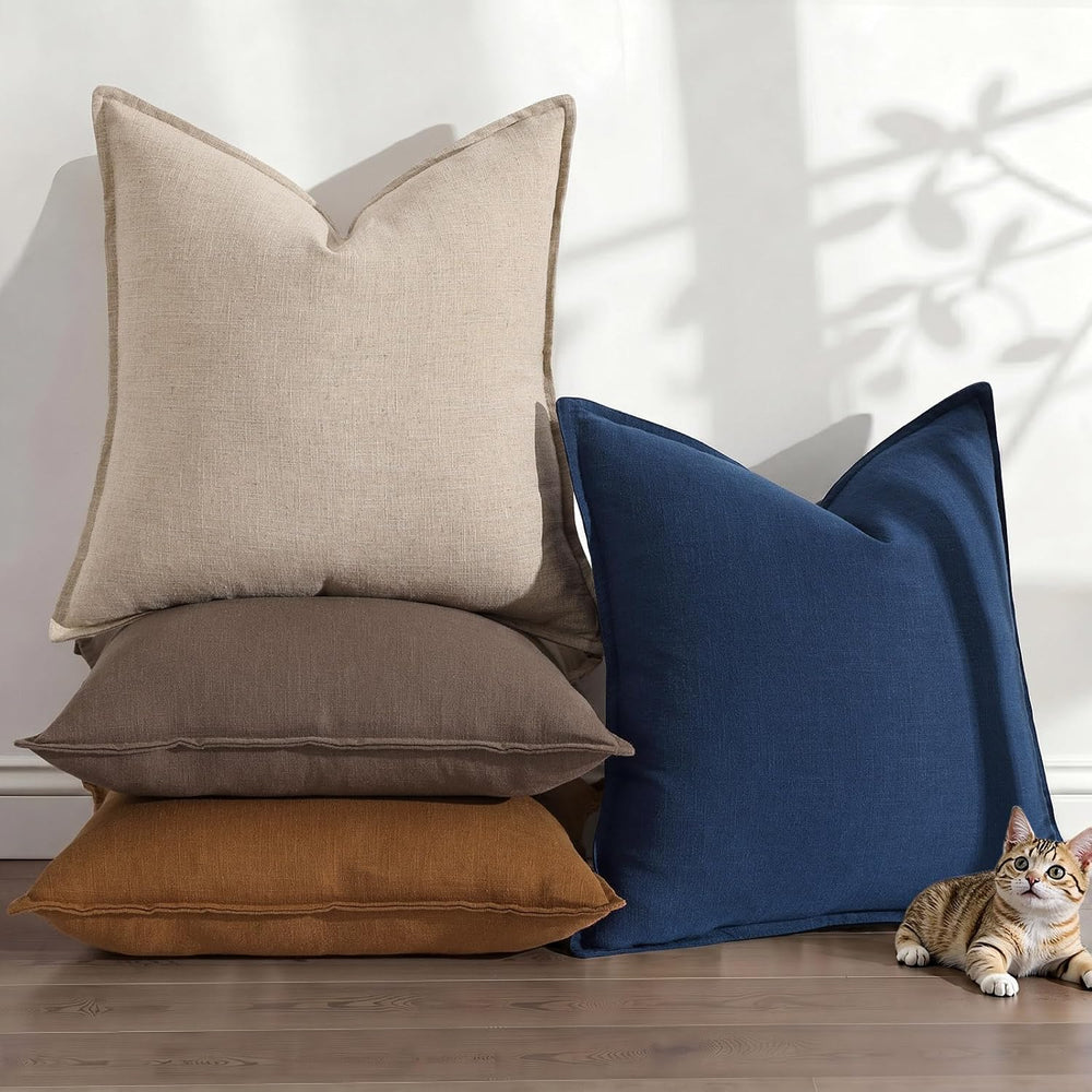 decorUhome Fall Blue Linen Throw Pillow Covers 24x24 Set of 2