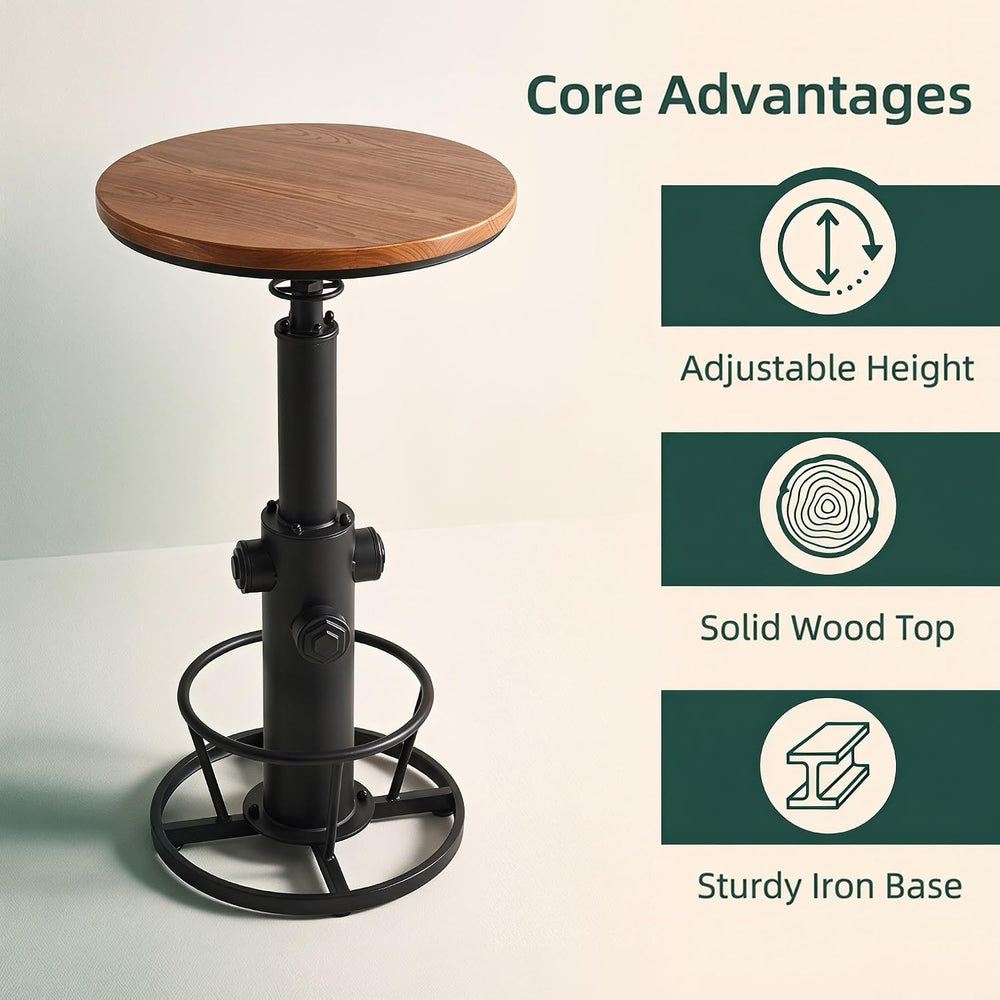 Vintage Bistro Table Height Adjustable 38.6-44.4inch Industrial Bar Table for...