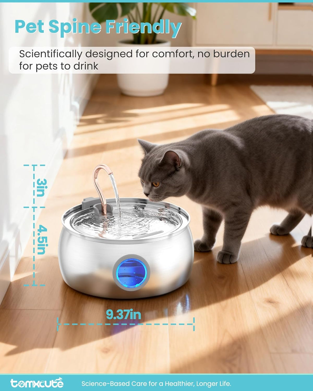 Cat Water Fountain Stainless Steel -135oz/4.0L Cat Fountain for Drinking