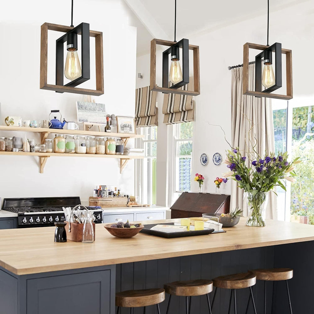 Farmhouse Pendant Light Fixture, Black Pendant Lights for Kitchen Island Indu...