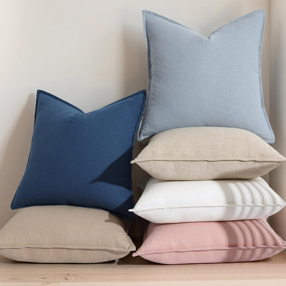 decorUhome Fall Blue Linen Throw Pillow Covers 24x24 Set of 2