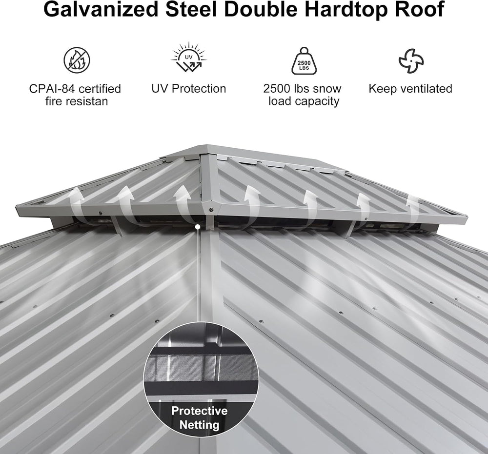 PURPLE LEAF Hardtop Gazebo 11' x 13' Patio Gazebo, Black Curtain &...