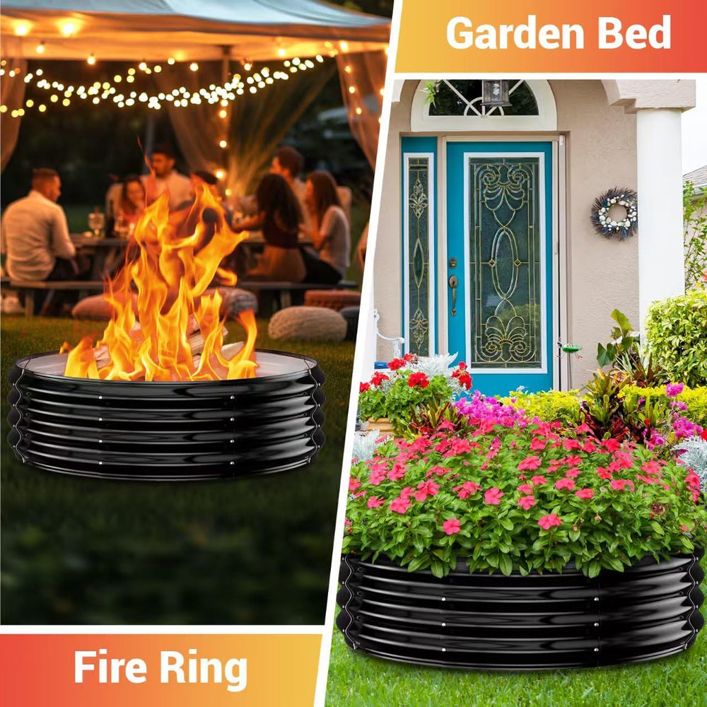 60in Large Fire Pit Ring for Outside, Heavy Duty Wood Burning Firepit/Firepla...