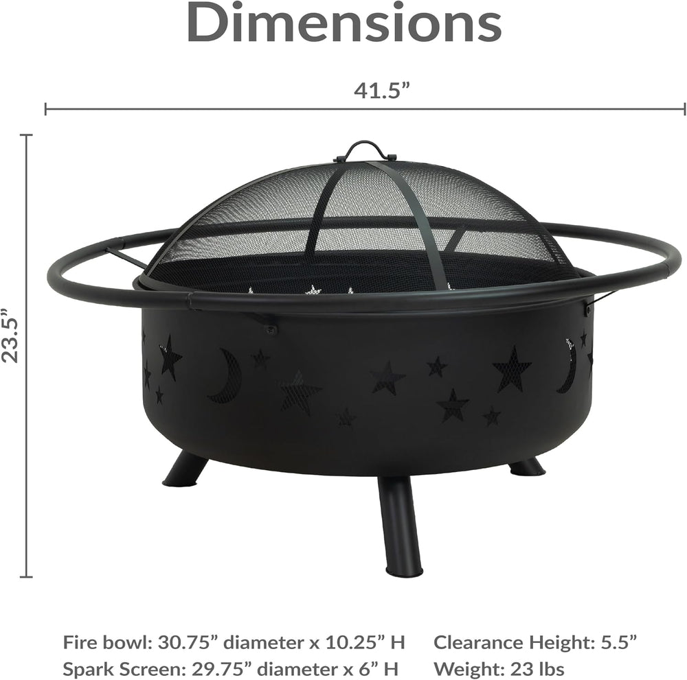 Sunnydaze Cosmic 42" Large Fire Pit for Outside Wood Burning, Round, Metal